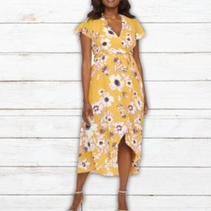 Premier Amour highlow wrapdress, women’s 4, yellow floral